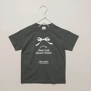 日本 BRANSHES - 純棉可愛女孩短袖上衣-蝴蝶結-炭灰