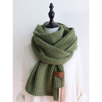韓系純色毛線針織綠色圍巾女冬季加厚學生情侶款保暖百搭送男朋友