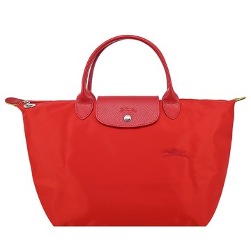 LONGCHAMP LE PLIAGE GREEN系列刺繡短把再生尼龍摺疊水餃包（中/番茄紅）_廠商直送