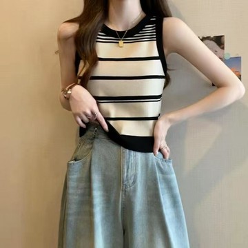 針織紋吊帶背心女夏季外穿法式露肩顯瘦內搭短款無袖上衣百搭潮