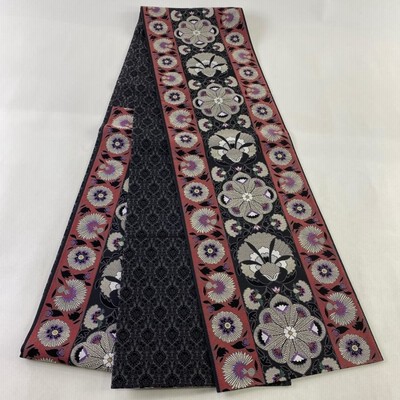 袋帯 美品 逸品 前田仁仙 落款あり 華文 草花 金糸 唐織 黒 六通 正絹 