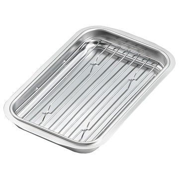 YOSHIKAWA 吉川 不鏽鋼縱橫通用烤盤 附網 SJ3475  24.6 x 15.3 x 3.8cm  1個