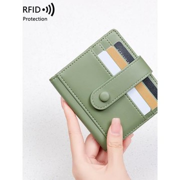 跨境新款RFID防磁女士錢包PU純色搭扣信用卡包小巧輕便短款零錢包