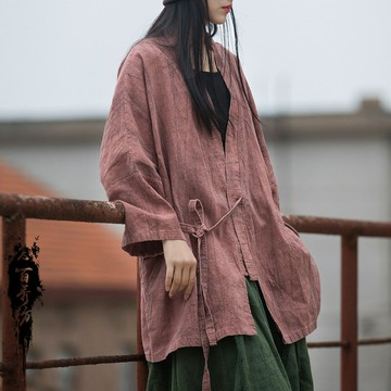 棉麻外套防曬罩衫-斜襟扎染流浪風做舊女外套3色74eo4【獨家進口】【米蘭精品】