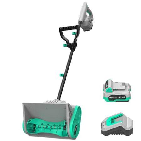 Litheli Cordless Snow Shovel, 20V 12-Inch Battery Powered Snow Thrower, Battery Snow Blower with Auxiliary Handle, with 4.0Ah Li-ion Battery ＆ Charge