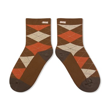 Best Tag 經典菱格圖案襪 咖啡/橘 22-25cm