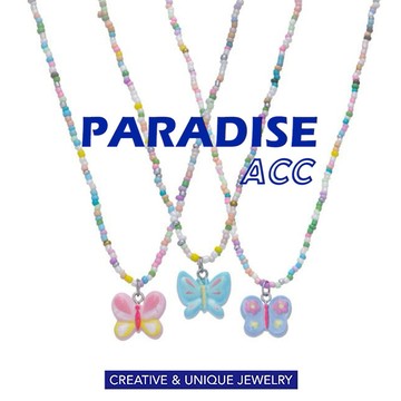 PARADISE 多巴胺 糖果 蝴蝶 項鏈 串珠項鍊 可愛 夏季 配飾 鎖骨鏈 甜美氣質