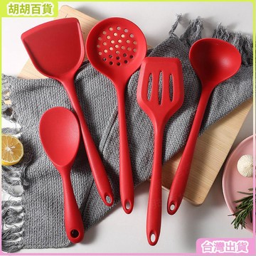 24H🚀直銷多色矽膠廚具廚房五件套鍋鏟湯匙廚房多功能烹飪矽膠鏟套裝不沾鍋炊具耐高溫廚具
