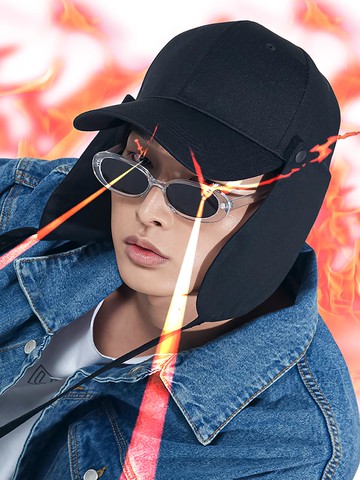 Ear Flap Ball Cap_Black Cotton Flap