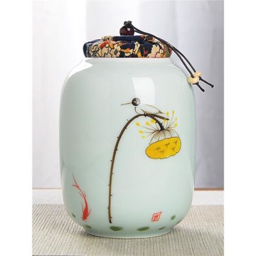 茶葉罐陶瓷密封手繪青花瓷大號青瓷儲存茶盒軟塞釉下彩存茶罐