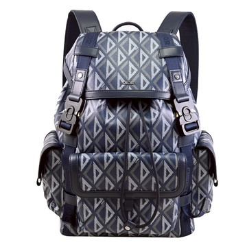 Christian Dior Hit the Road 滿版印花翻蓋抽繩商旅後背包.深藍