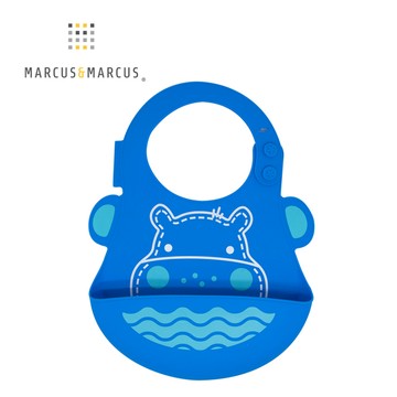 【MARCUS&MARCUS】動物樂園矽膠立體圍兜(藍河馬)