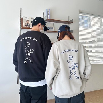 【AMERO】男女款 刷毛長袖大學Ｔ 滑板男孩印花 情侶裝 親子裝