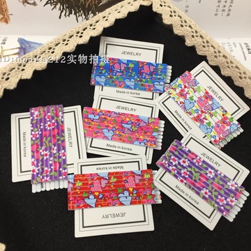 復古童趣發夾發飾 彩色心形粉紫小花田園風金屬發夾邊夾組8枚韓國