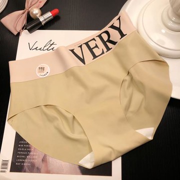 歐美無痕絲滑中腰字母拼色性感內褲女式優雅包臀三角褲買3送1