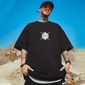 潮牌方塊M印花短T 日系 寬鬆 短袖T恤 情侶t 大尺碼 印花t 五分袖 短袖男 男t 男生T恤（BW508）【壹號站】