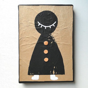 復古皺紋藝術原畫帆布繪畫皮革鈕扣米色 No13