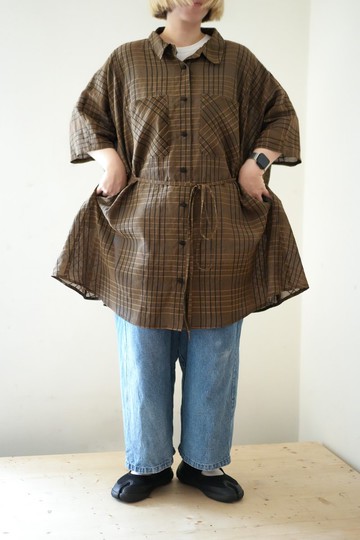 薄紗透膚款咖啡可可色綁帶襯衫洋裝