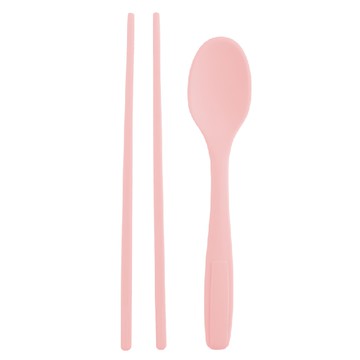 Pomier 鉑金矽膠餐具組 21.5cm  1組  湯匙 + 筷子 + 收納盒  豆沙粉