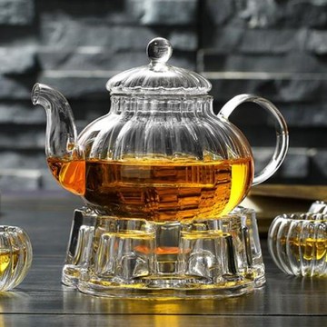 耐熱玻璃茶具套裝 玻璃條紋南瓜壺帶過濾內膽玻璃花茶壺熱水壺