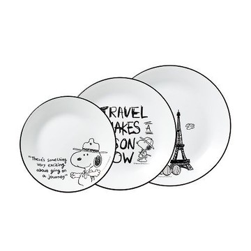 【美國康寧 CORELLE】SNOOPY史努比 環遊世界3件式餐盤組-C02