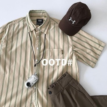 條紋襯衫男 長袖襯衣男士 寬松 薄外套 襯衫男士春秋季夏季日係複古男生條紋短袖襯衫情侶特價清倉潮牌寬鬆休閒學生襯