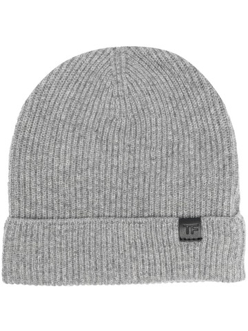 TOM FORD - logo-patch ribbed-knit beanie - men - Cashmere - M - Grey