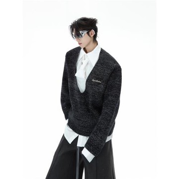 ArguE CulturE小眾解構領帶襯衫假兩件拼接毛衣簡約寬松針織衫男