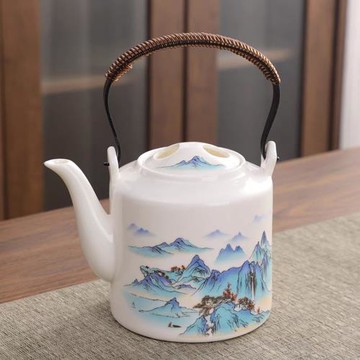 家用羊脂玉陶瓷茶壺餐廳酒店中式養生單壺新款提梁壺泡茶具套裝