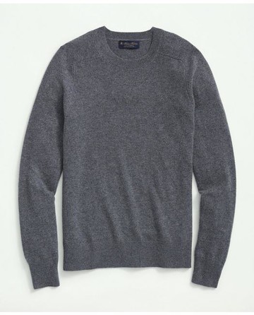 Brooks Brothers Men's 3-Ply Cashmere Crewneck Saddle Shoulder Sweater | Grey | Size 2XL
