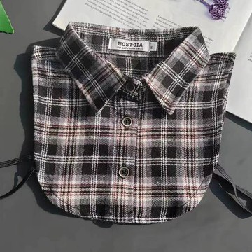 日系新款假領子磨毛格子襯衣領百搭襯衫領女領子男假領
