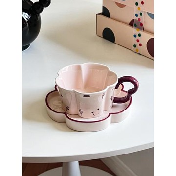 精致花型杯碟陶瓷清新風設計感高檔可愛咖啡杯家用下午茶杯碟