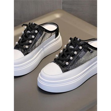 內增高包頭半拖鞋女外穿2024年新款夏天爆款透氣網面松糕厚底鞋子