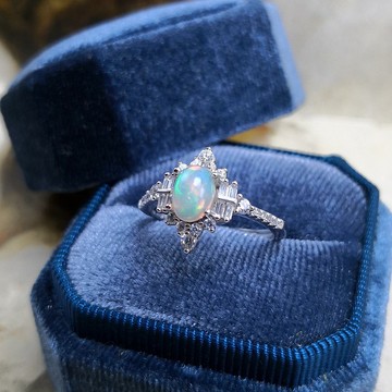 皇室宮廷風 天然蛋白石 歐泊 變彩絢麗 油彩豐富 純銀戒 可訂製