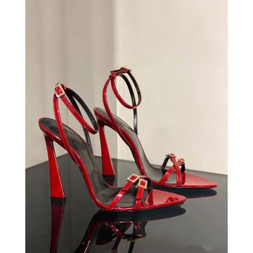 紅色性感氣質尖頭露趾高跟鞋女夏季時尚2025新款一字扣帶細跟涼鞋