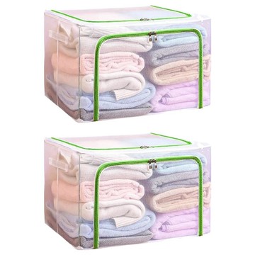 透明防水PVC收納箱 66L大容量 可摺疊設計  40.5 x 50 x 31cm  綠色 + 透明色  2個