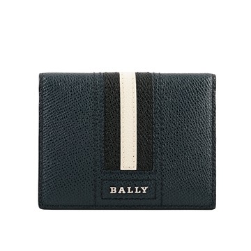 BALLY Talder 防刮皮革黑白條紋二折名片/卡片夾(深藍色)