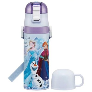 小禮堂 Skater 迪士尼 冰雪奇緣 兒童兩用不鏽鋼保溫瓶附背帶 470ml/430ml SKDC4 (藍紫款)