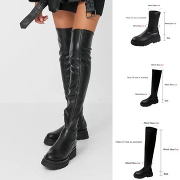 2025過膝長靴autumn pu leather flat boots for women 5cm shoes