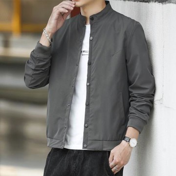 男士夾克春秋季2023新款青少年韓版修身潮流休閑純色男裝風衣外套