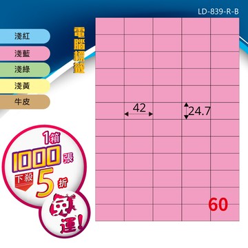 longder龍德電腦標籤紙 60格 ld-839-c-b 五色可選 1000張 影印 雷射