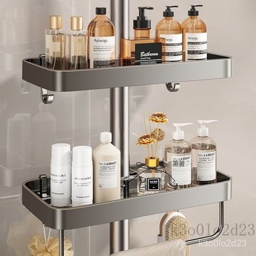 花灑置物架 浴室置物架 浴室收纳架 浴室花灑桿沐浴露託盤 淋浴架子置物架 花灑架置物架 免打孔衛生間淋浴架子陞降桿支架