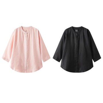 無印 女式漢麻水洗七分袖罩衫女士寬松襯衫襯衣 良品女裝夏季上衣