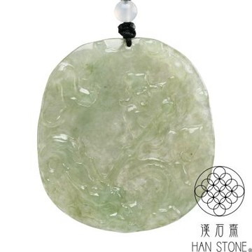 【漢石齋】天然翡翠A貨 哪吒鬧海玉佩吊墜 冰種黃翡(48*53*4.8mm)