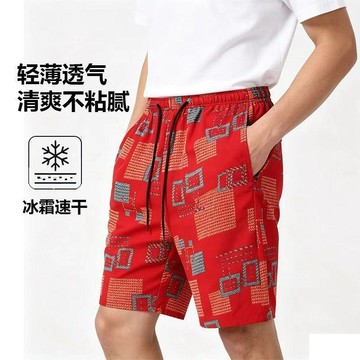 💕在臺出貨🔥男士休閒五分褲夏季新款運動寬鬆居家短褲大褲衩夏天冰絲沙灘褲子