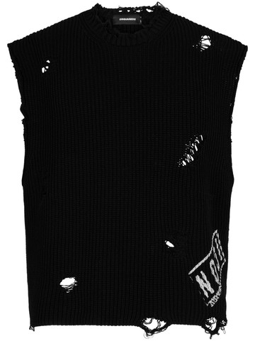 Dsquared2 - logo-print distressed knitted vest - men - Cotton - M - Black
