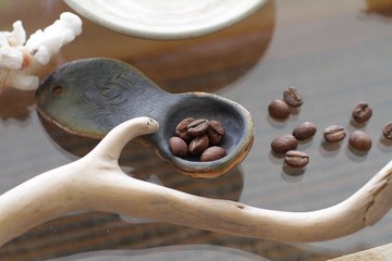 純手捏深綠黑色陶瓷湯匙/陶匙