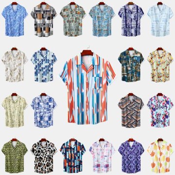 外貿歐碼eBay夏威夷沙灘冰絲男士短袖花襯衣青年襯衫Men's shirts