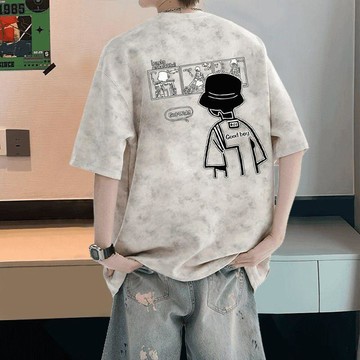潮牌純色扎染短袖t恤男夏季痞帥寬鬆大碼一個人也要好好吃飯短袖