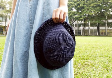 阿母の手做帽-秋季紙繩帽-簡約中圓帽 深藍/母親節